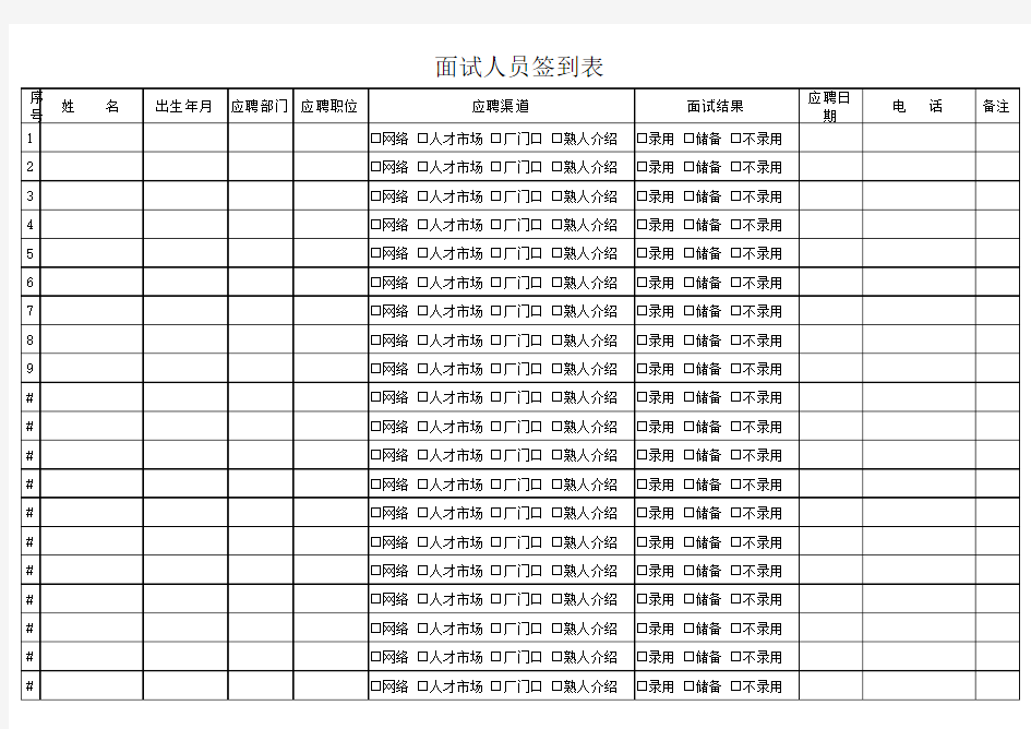 面试人员签到表