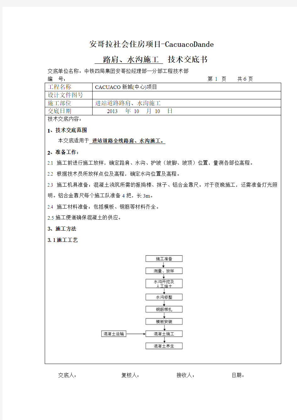 路肩、水沟、护坡技术交底(jinzhandaolu)