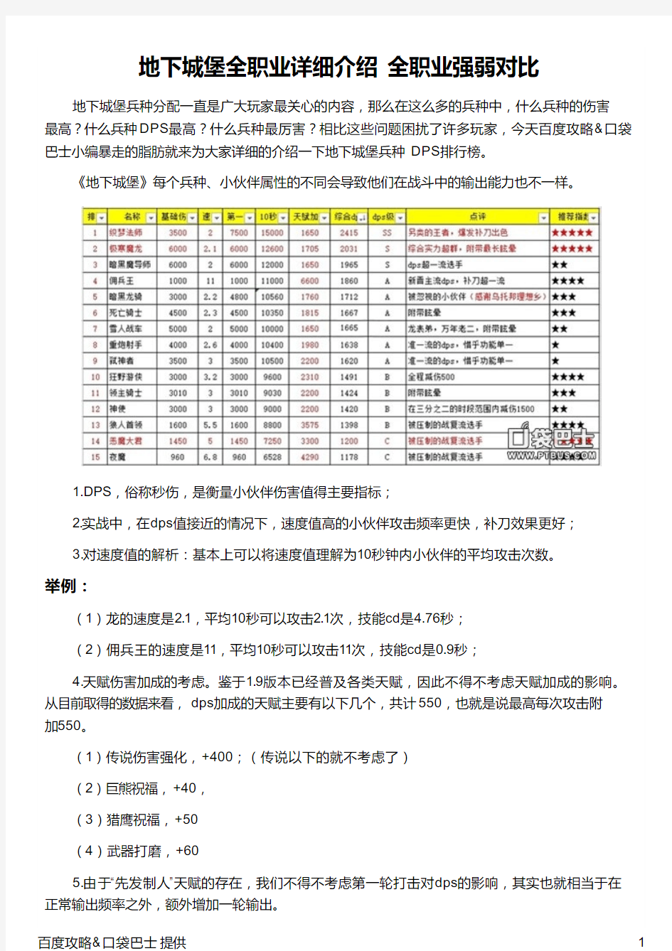 地下城堡全职业详细介绍 全职业强弱对比