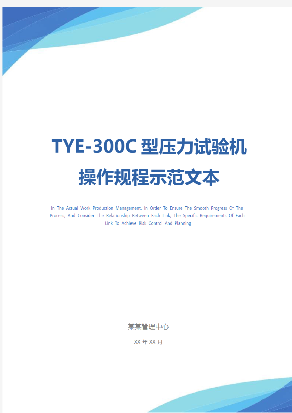 TYE-300C型压力试验机操作规程示范文本