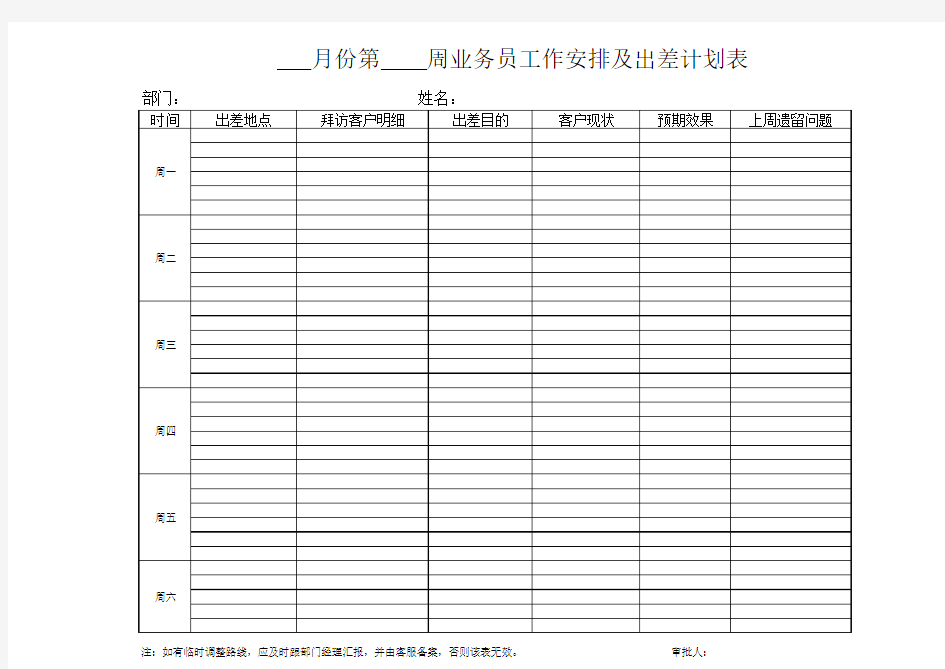 业务员周出差计划表