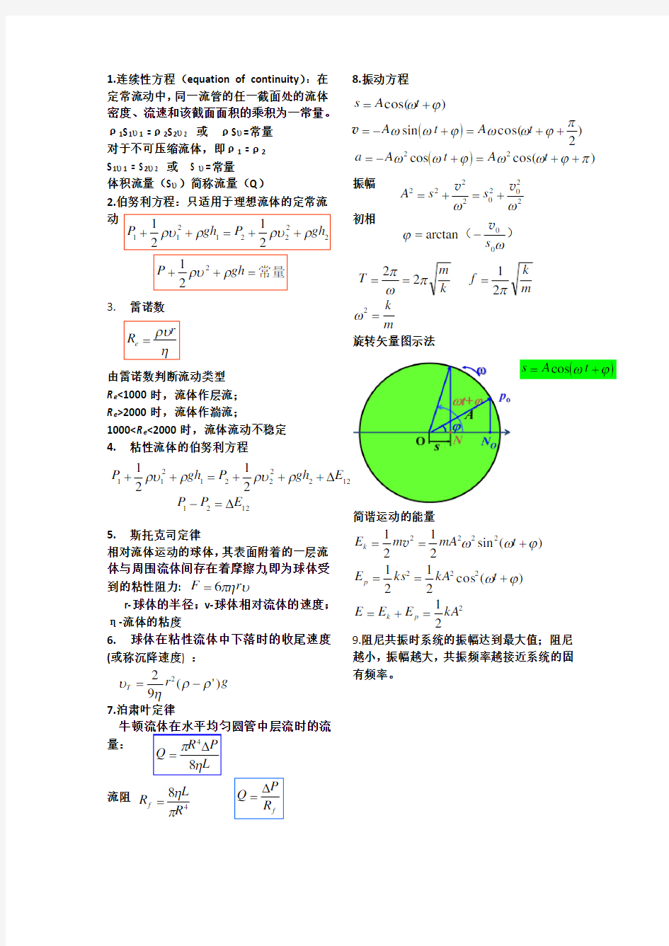 医用物理学公式汇总