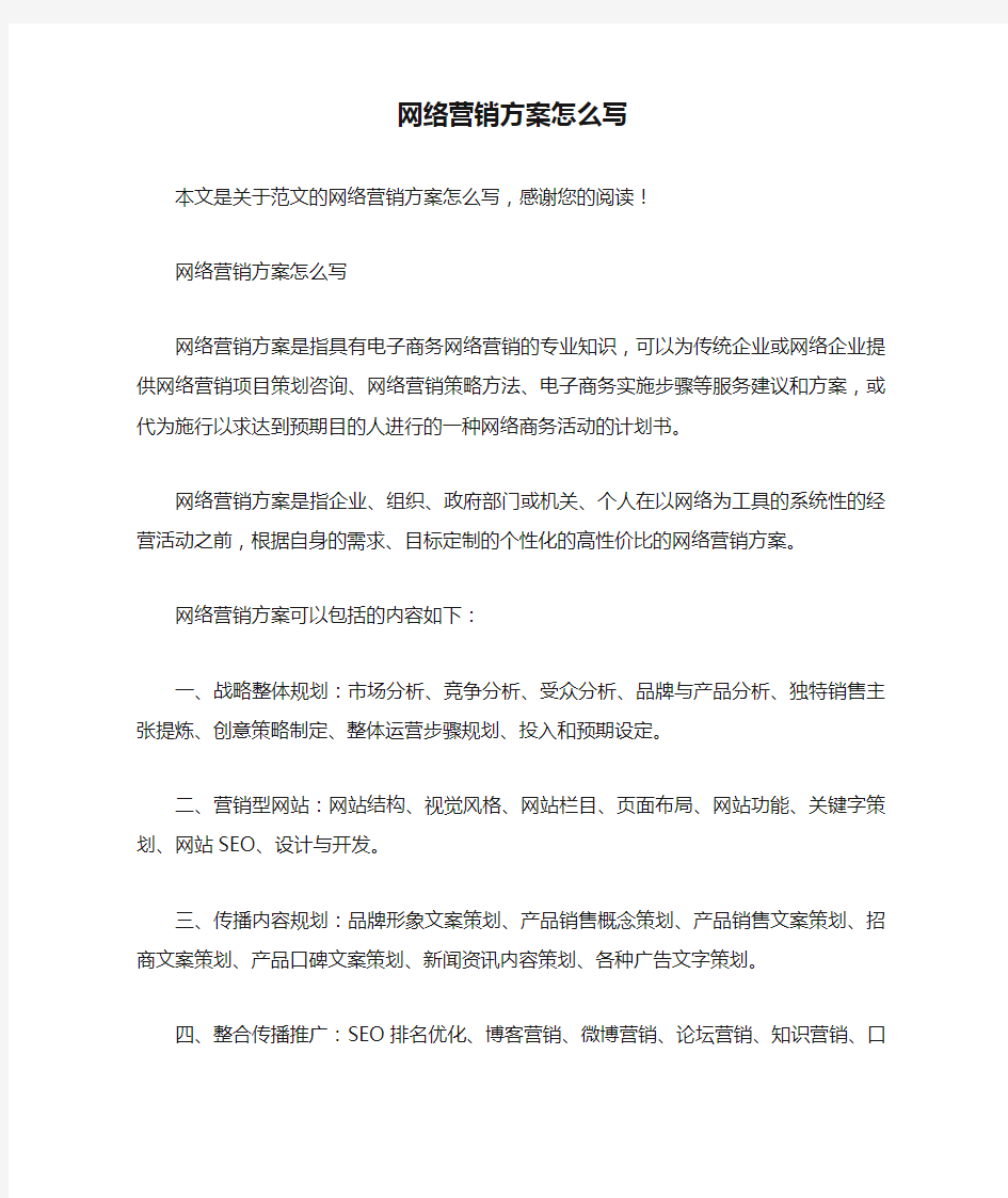 网络营销方案怎么写_范文