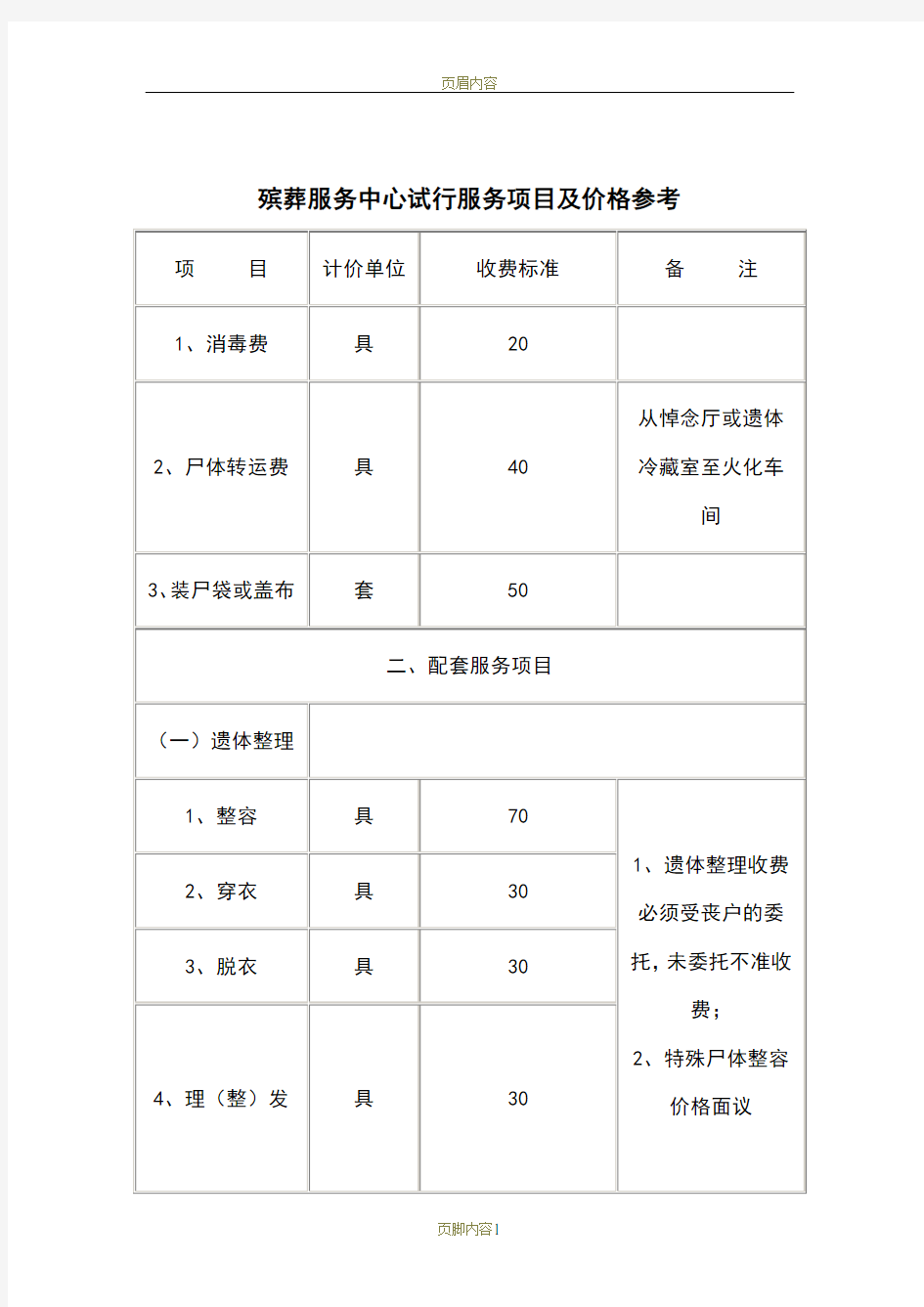 殡仪馆服务项目及价格