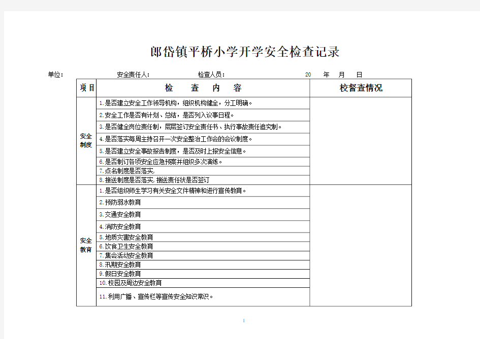 校园安全检查记录表