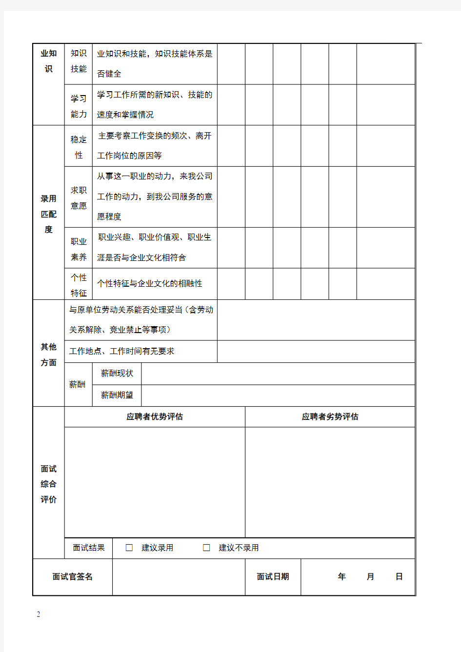 面试评估表(个人新)