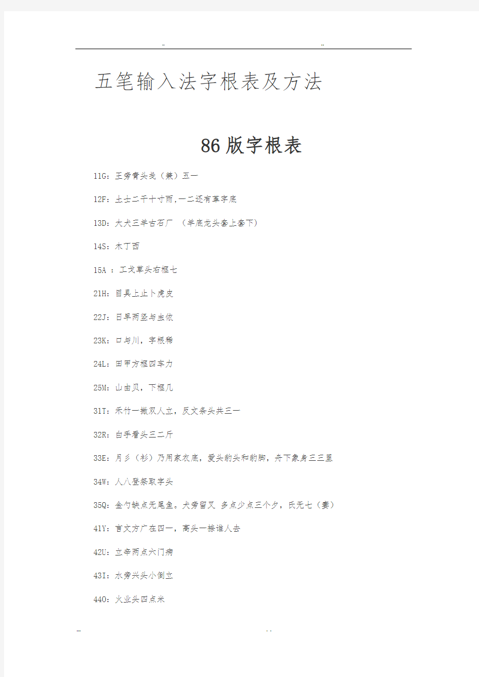 五笔输入法字根表与方法