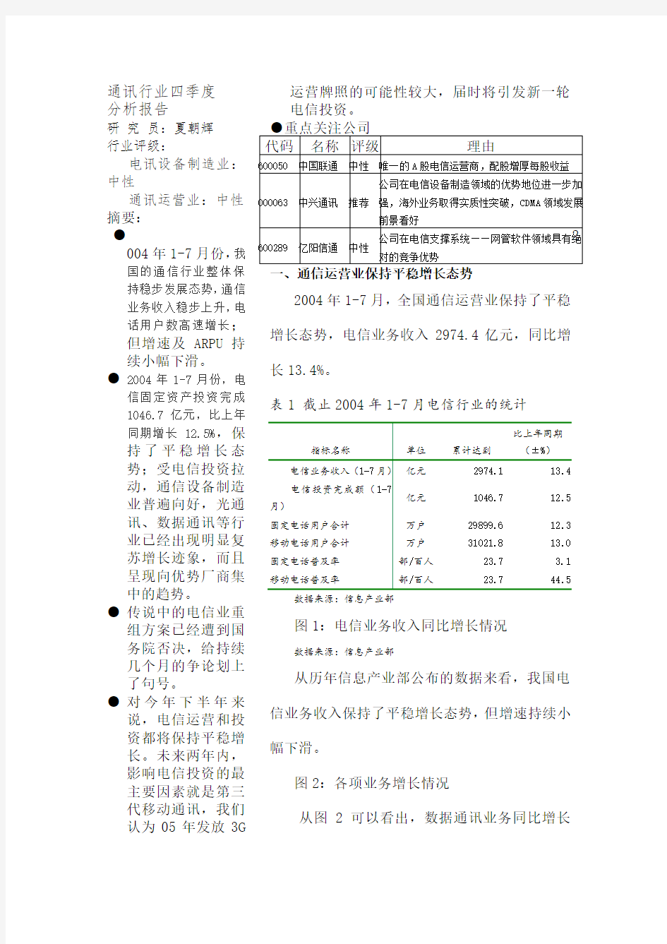 通讯行业分析报告