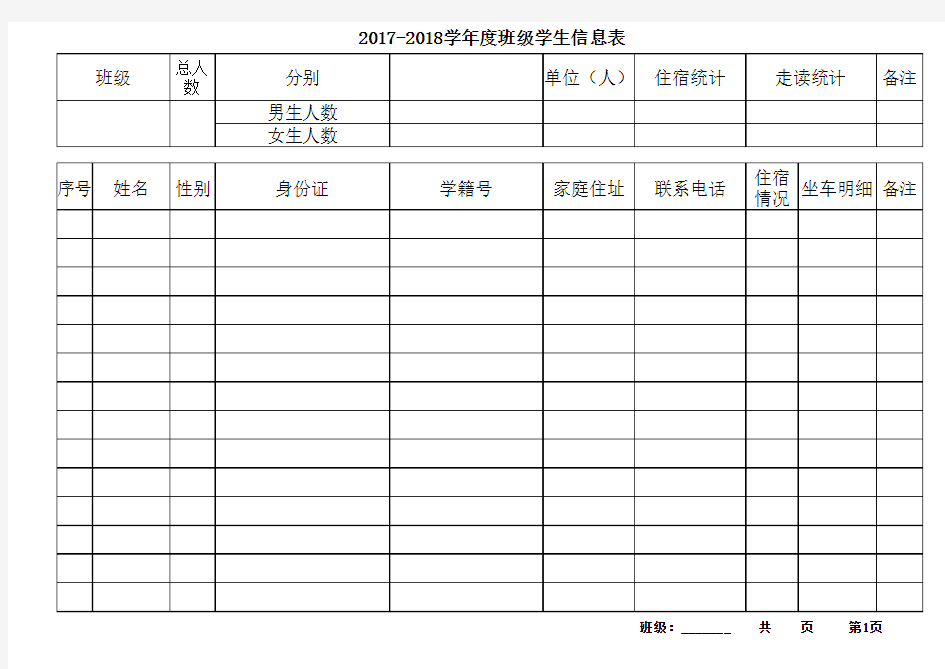 班级学生信息表模板