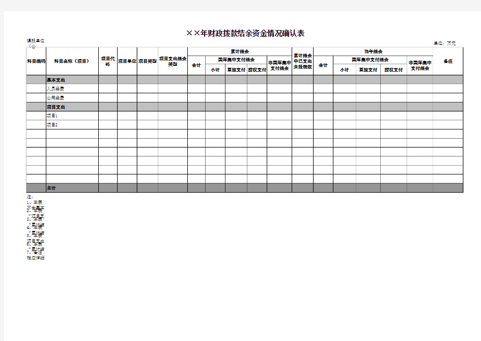 财政拨款结余资金情况确认表模板