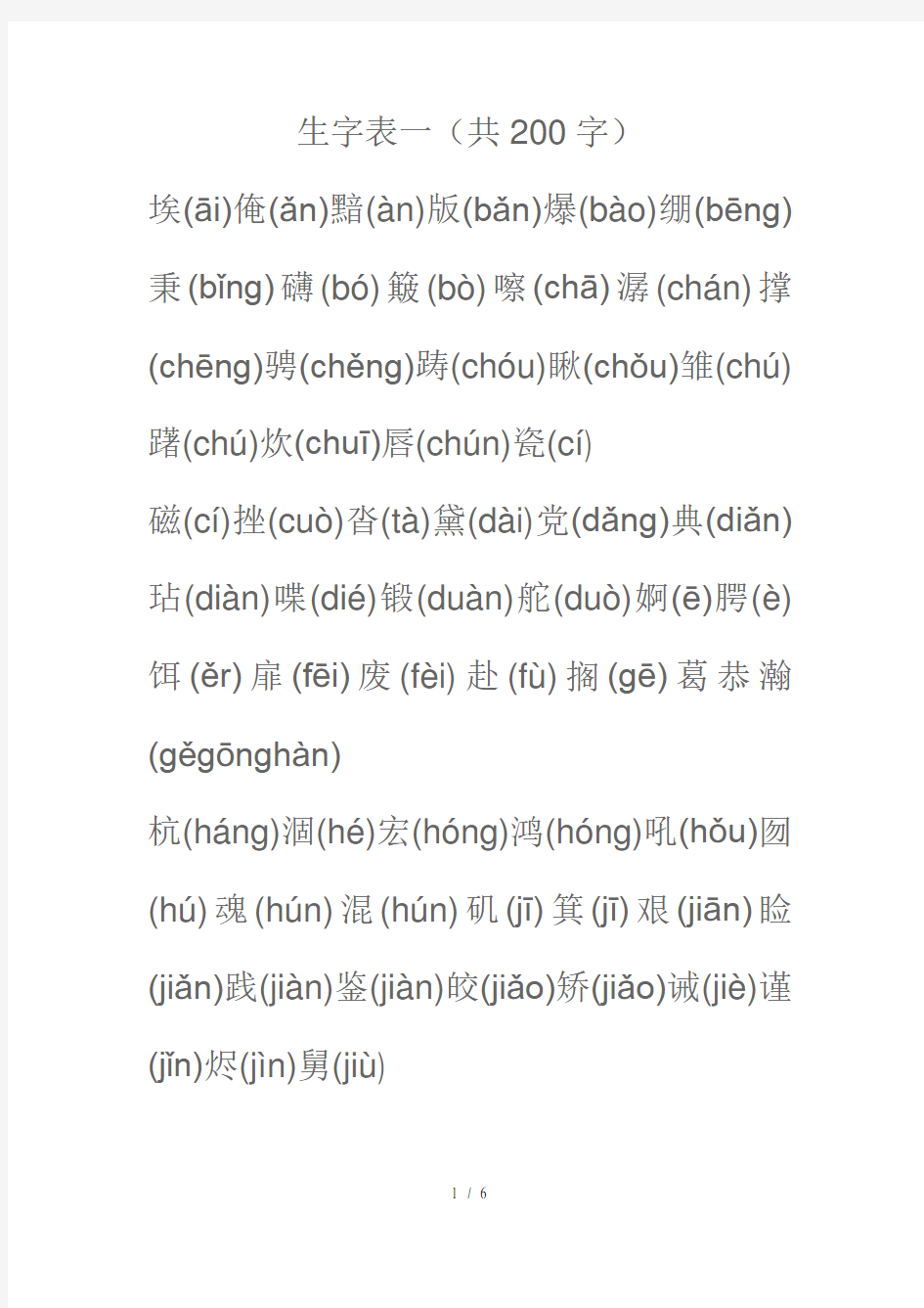 人教版五年级语文上册生字表(含拼音)