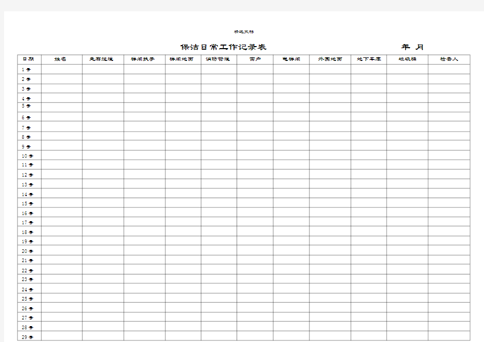 保洁日常工作记录表