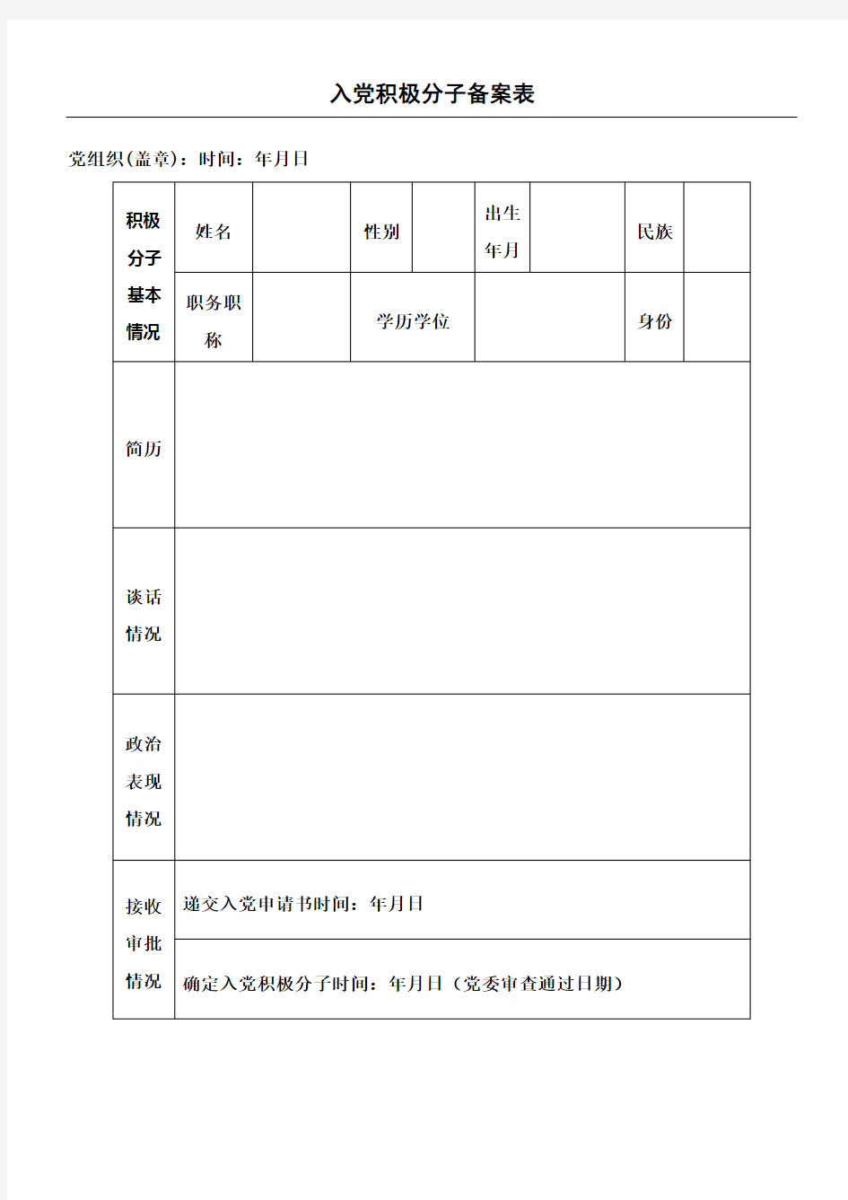 入党积极分子备案表例