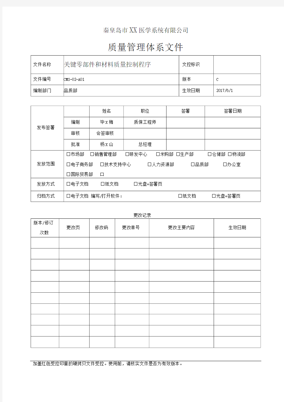 关键零部件和材料质量控制程序