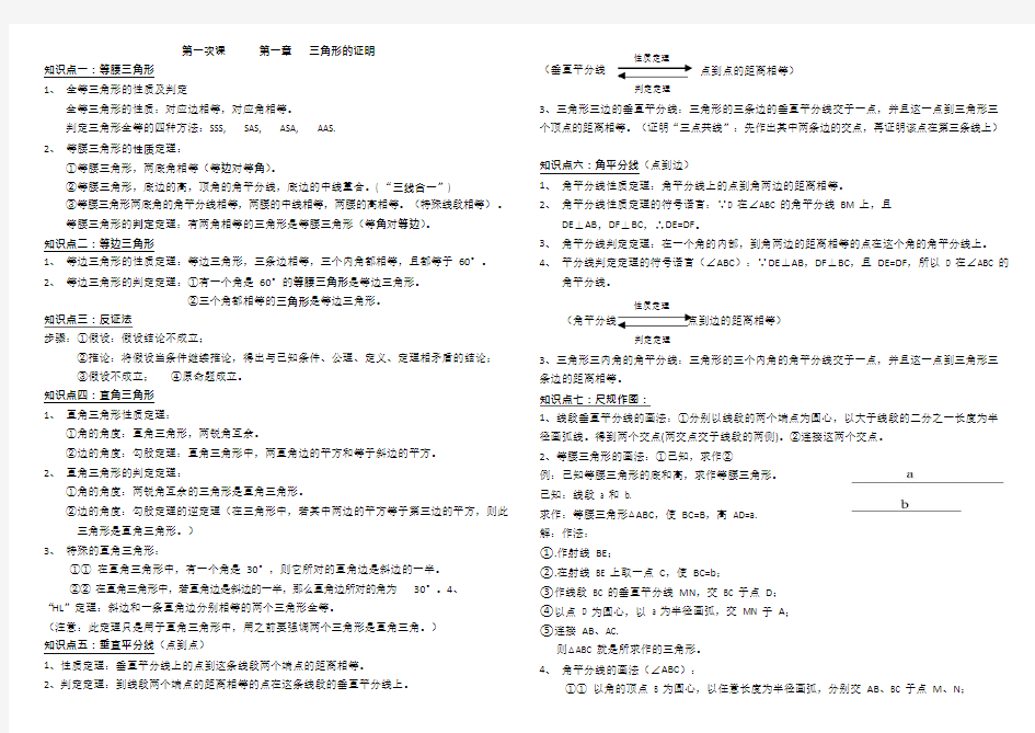 (完整版)北师大版八年级数学下册第一章复习(知识点+试题)