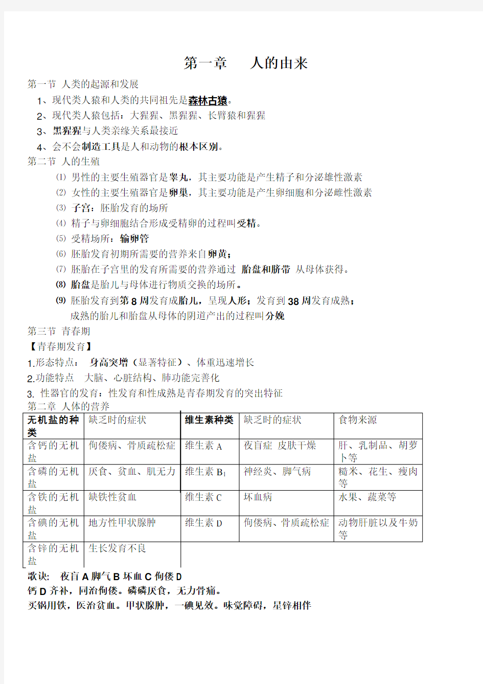 (完整)2018人教版七年级下册生物学复习提纲