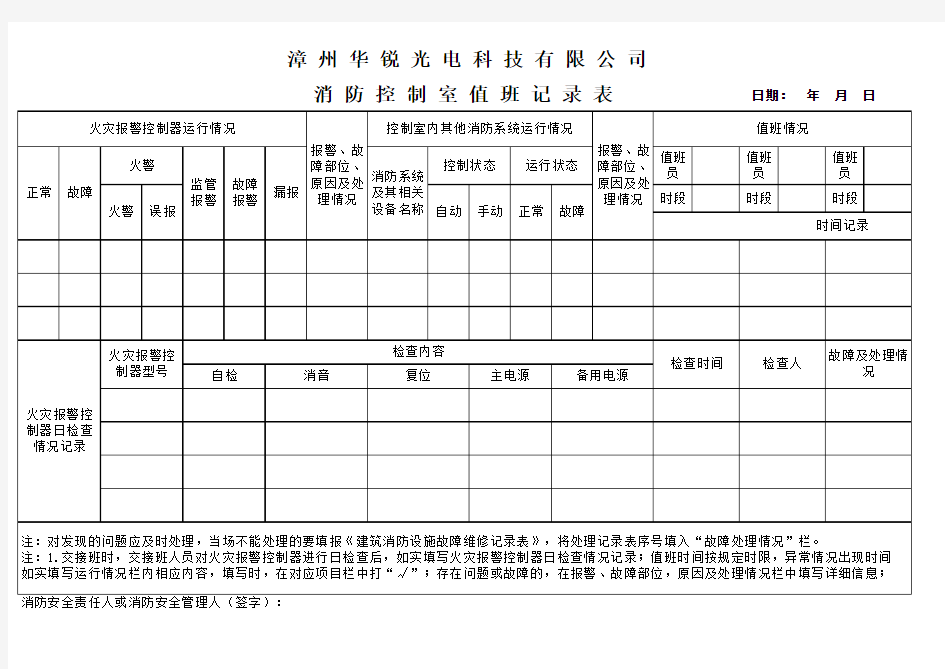 消控室值班记录表消防要求版