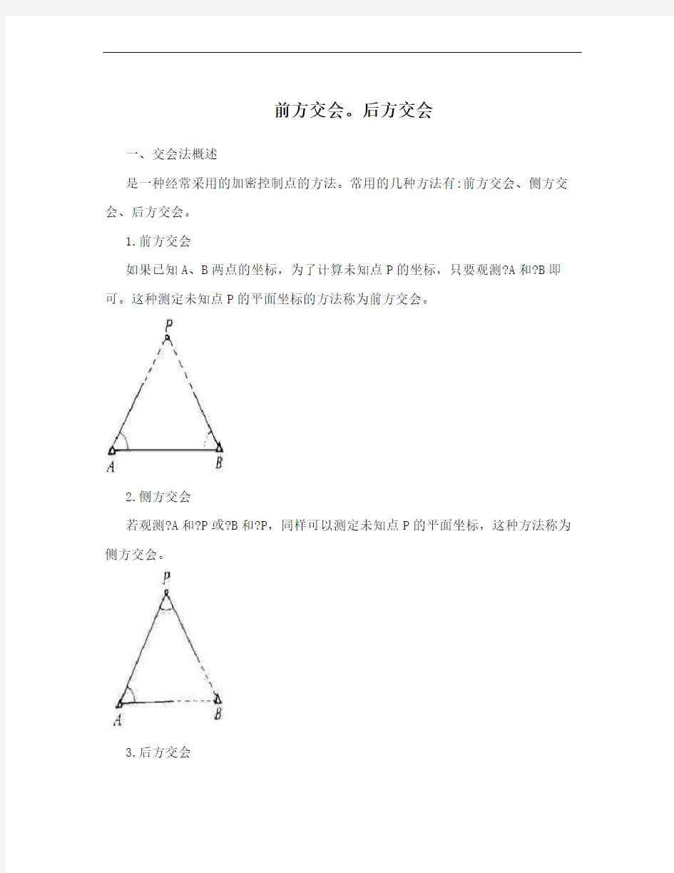 前方交会。后方交会