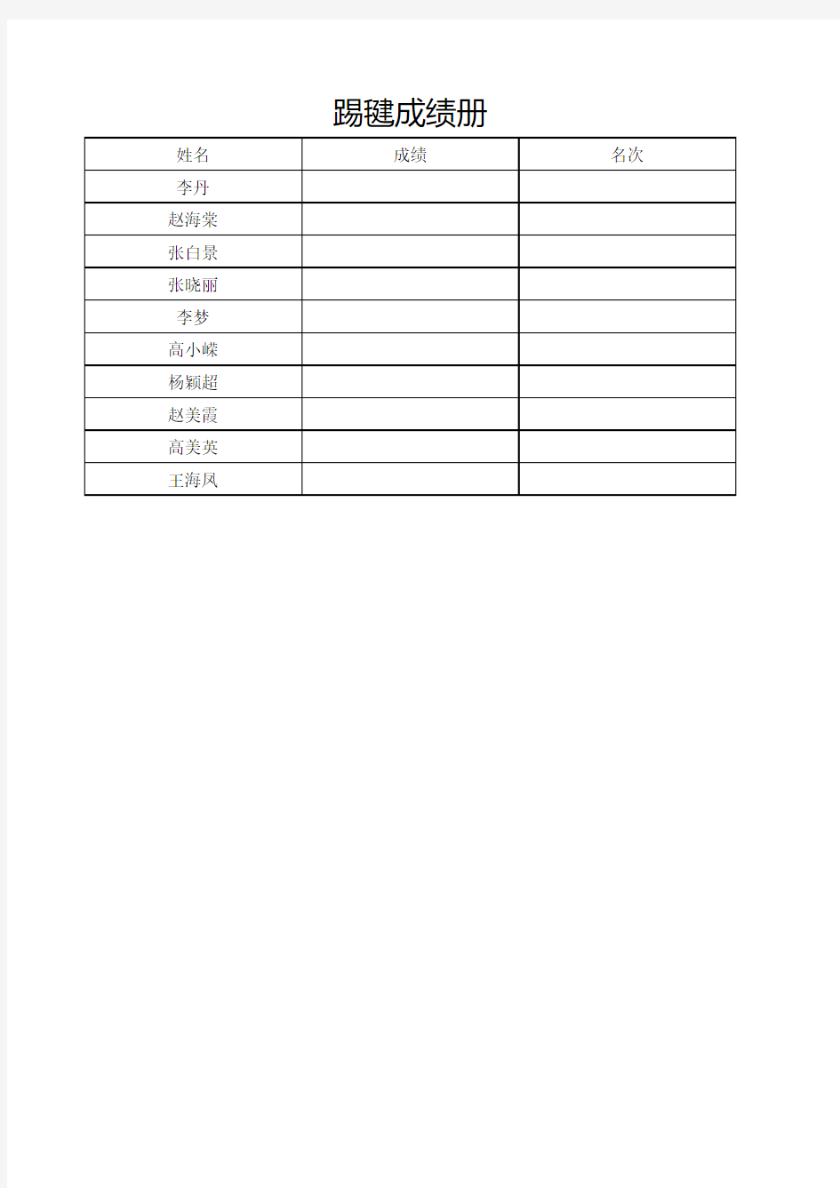 运动会成绩册