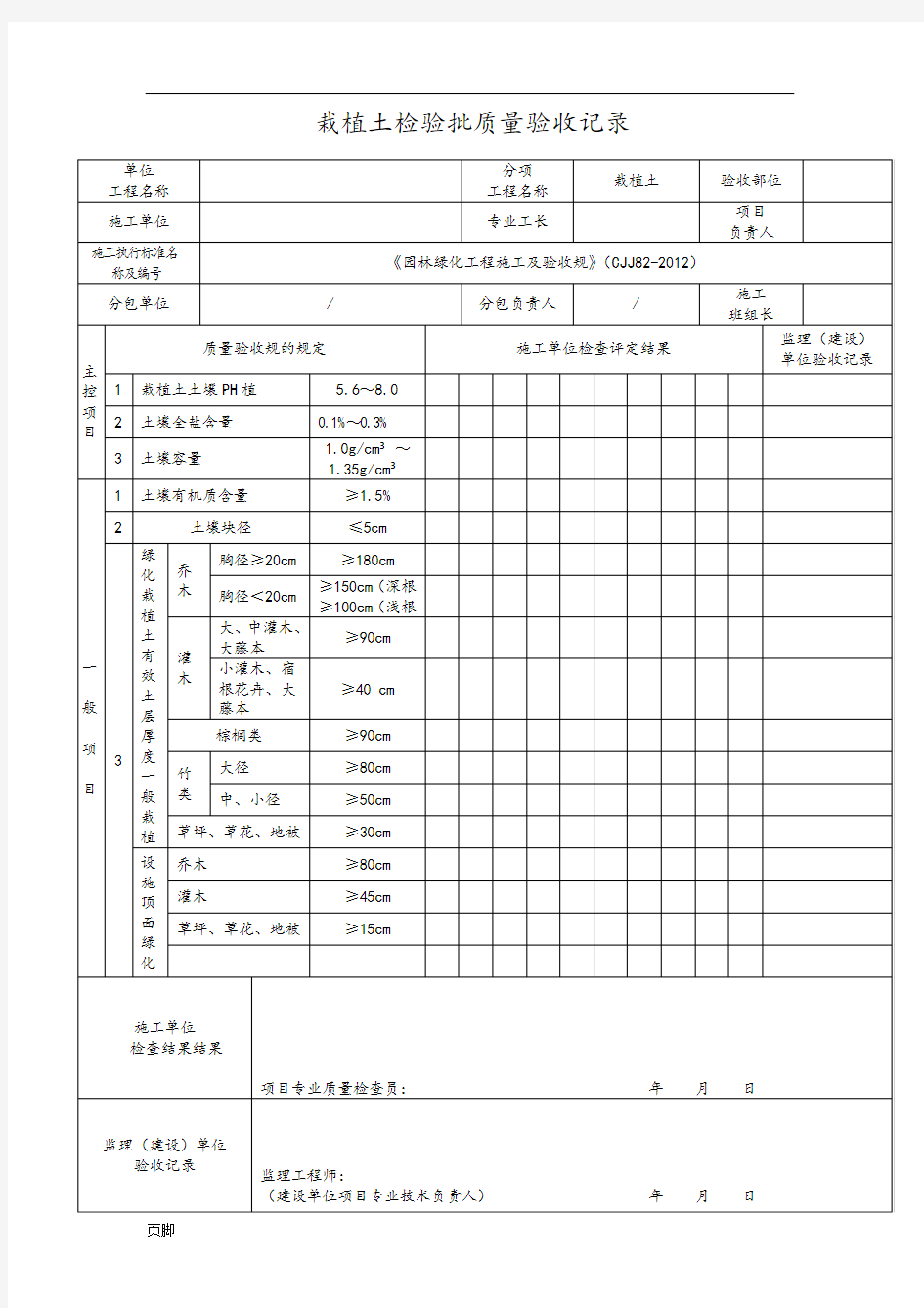 栽植土检验批质量验收记录文本