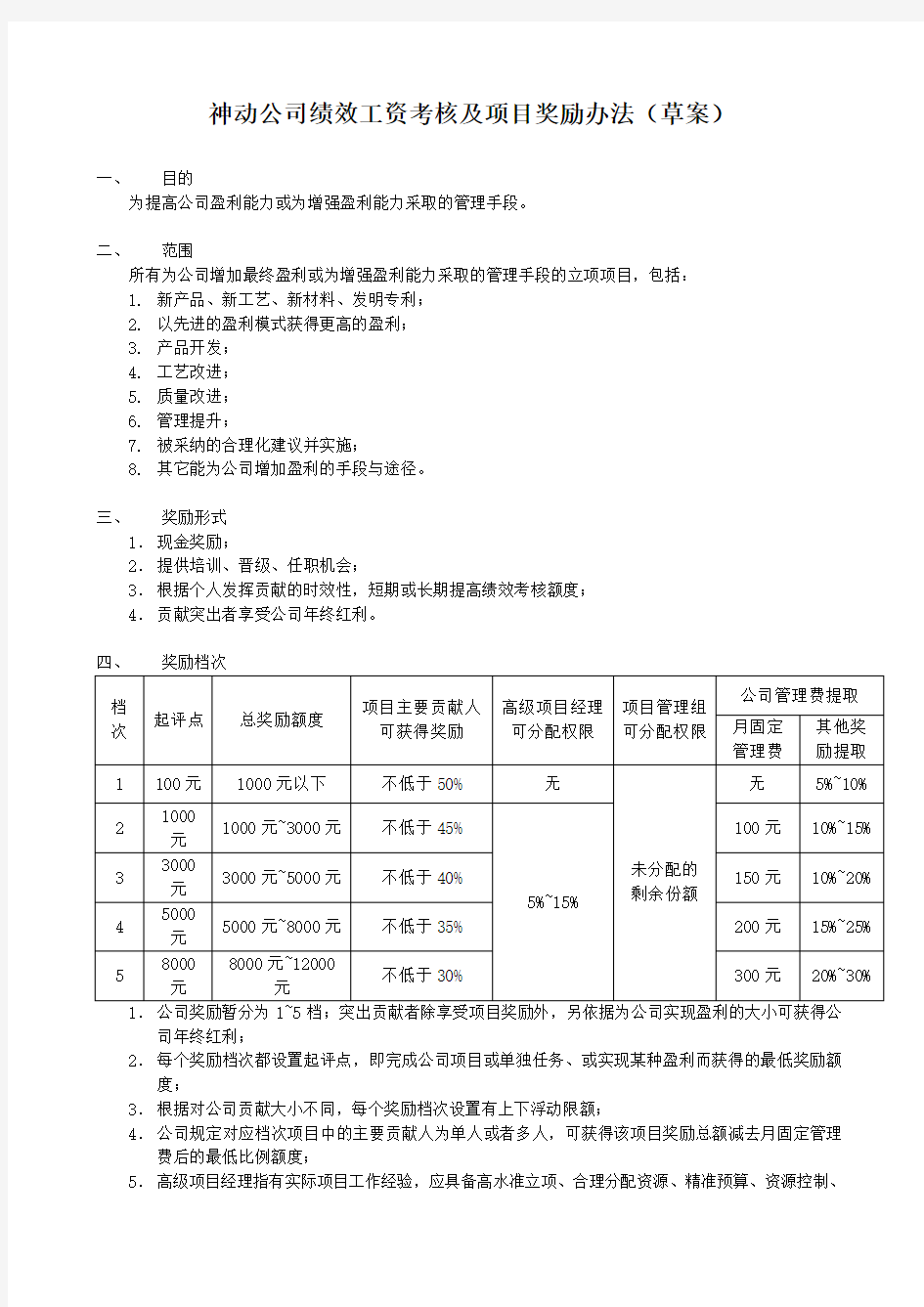 项目考核及奖励办法