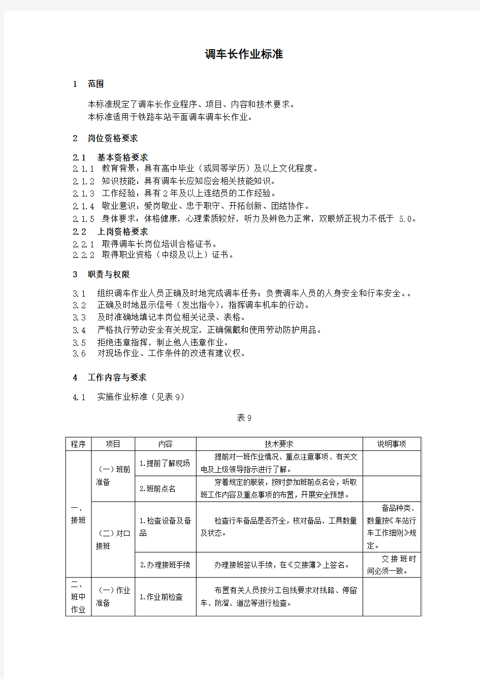 铁路车站调车长作业标准