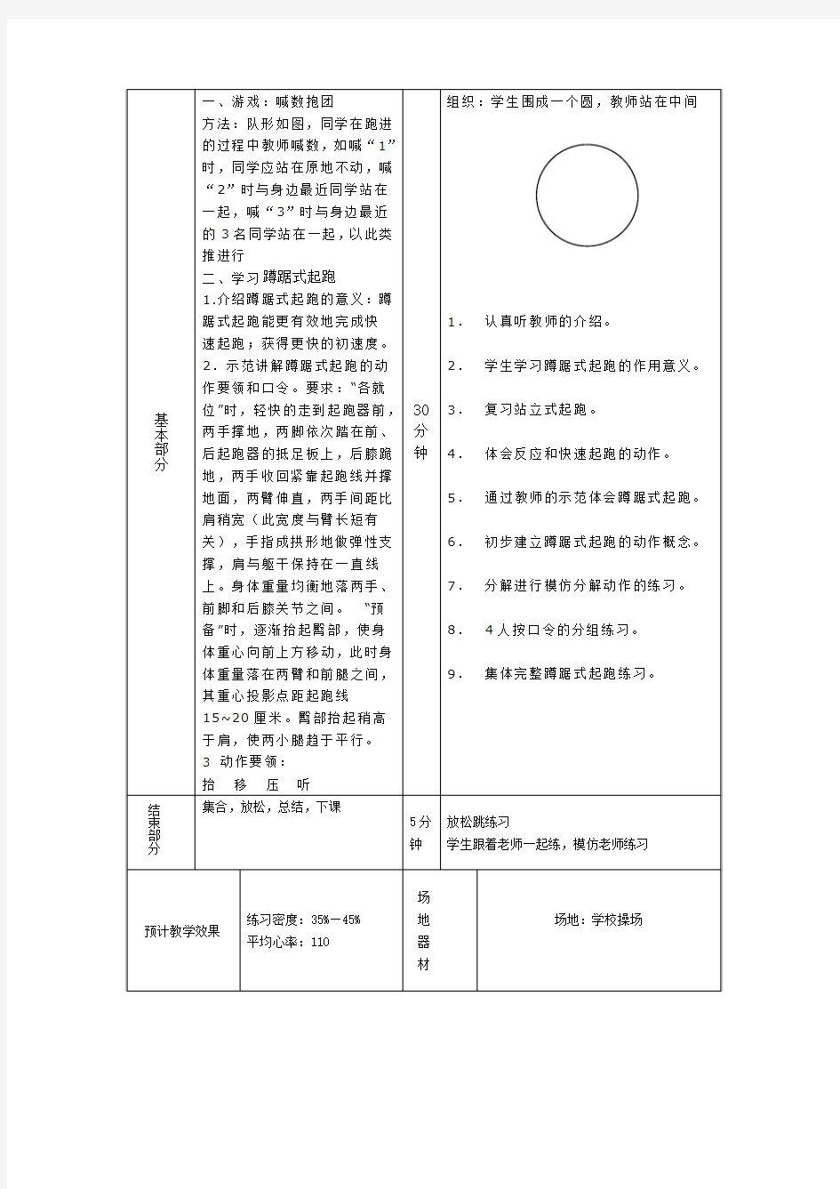 蹲踞式起跑教案