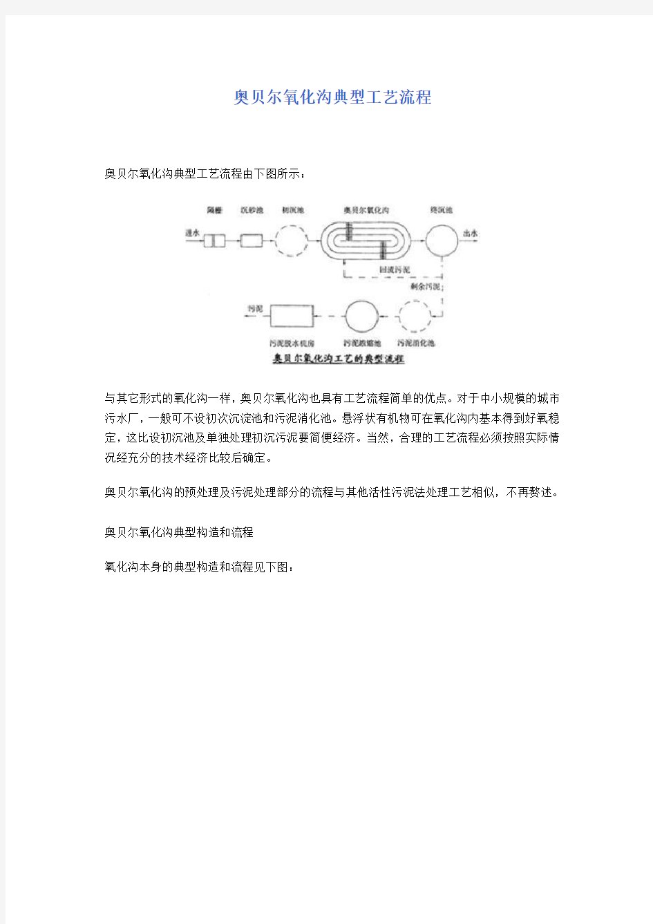 奥贝尔氧化沟典型工艺流程