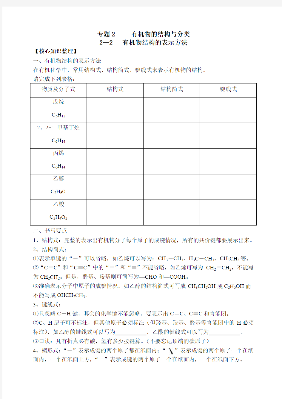 有机物结构的表示方法