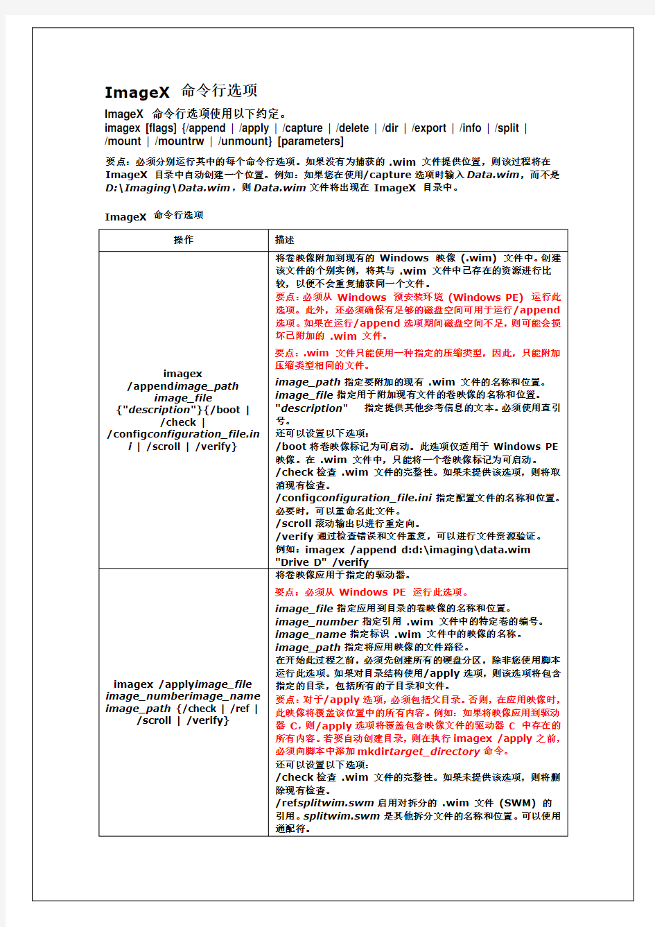 ImageX 命令行选项详细参数