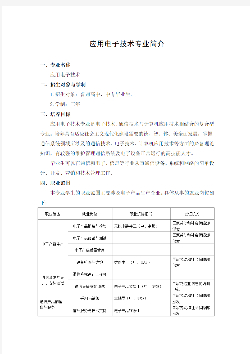 应用电子技术专业简介