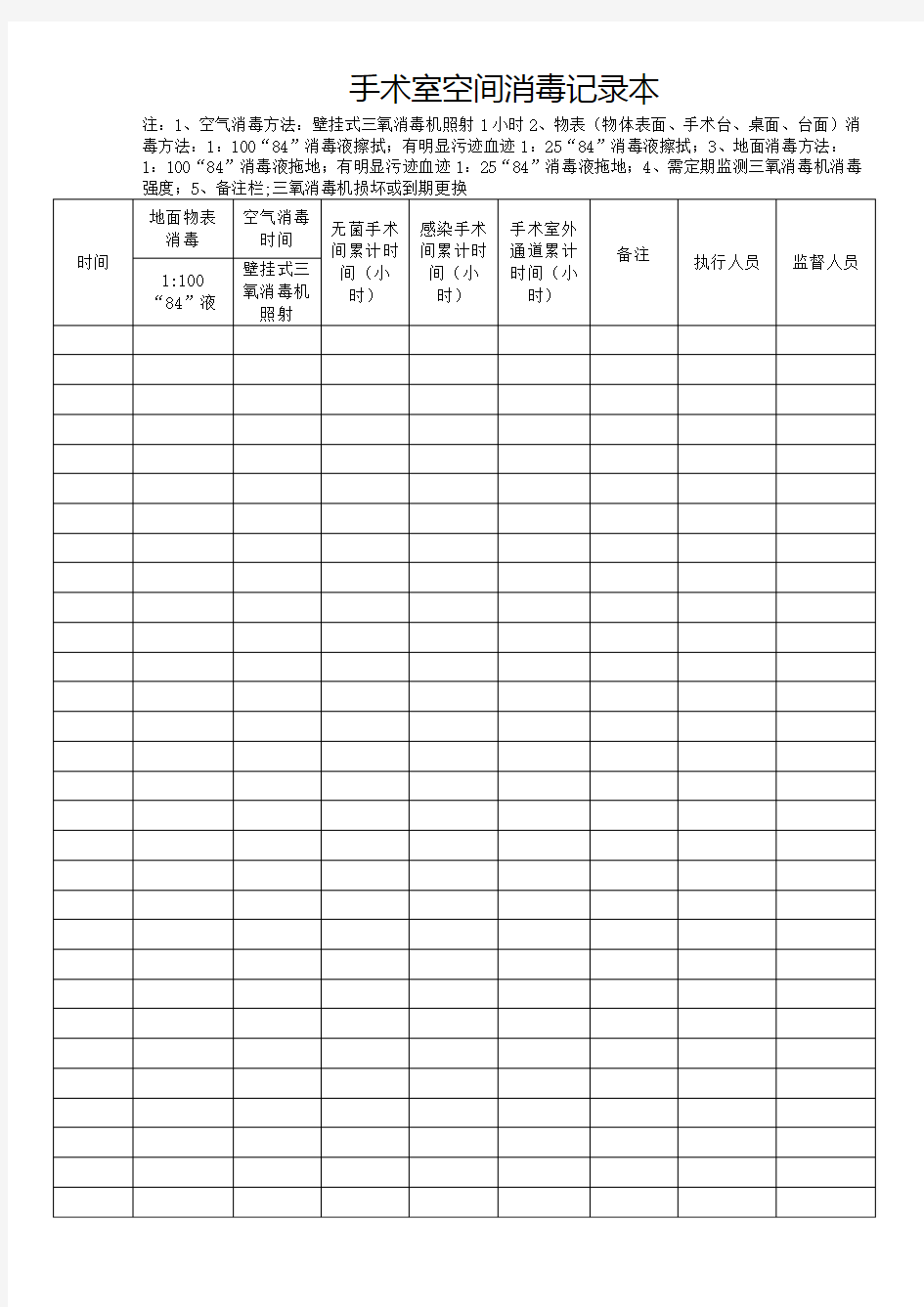 手术室空气消毒记录本