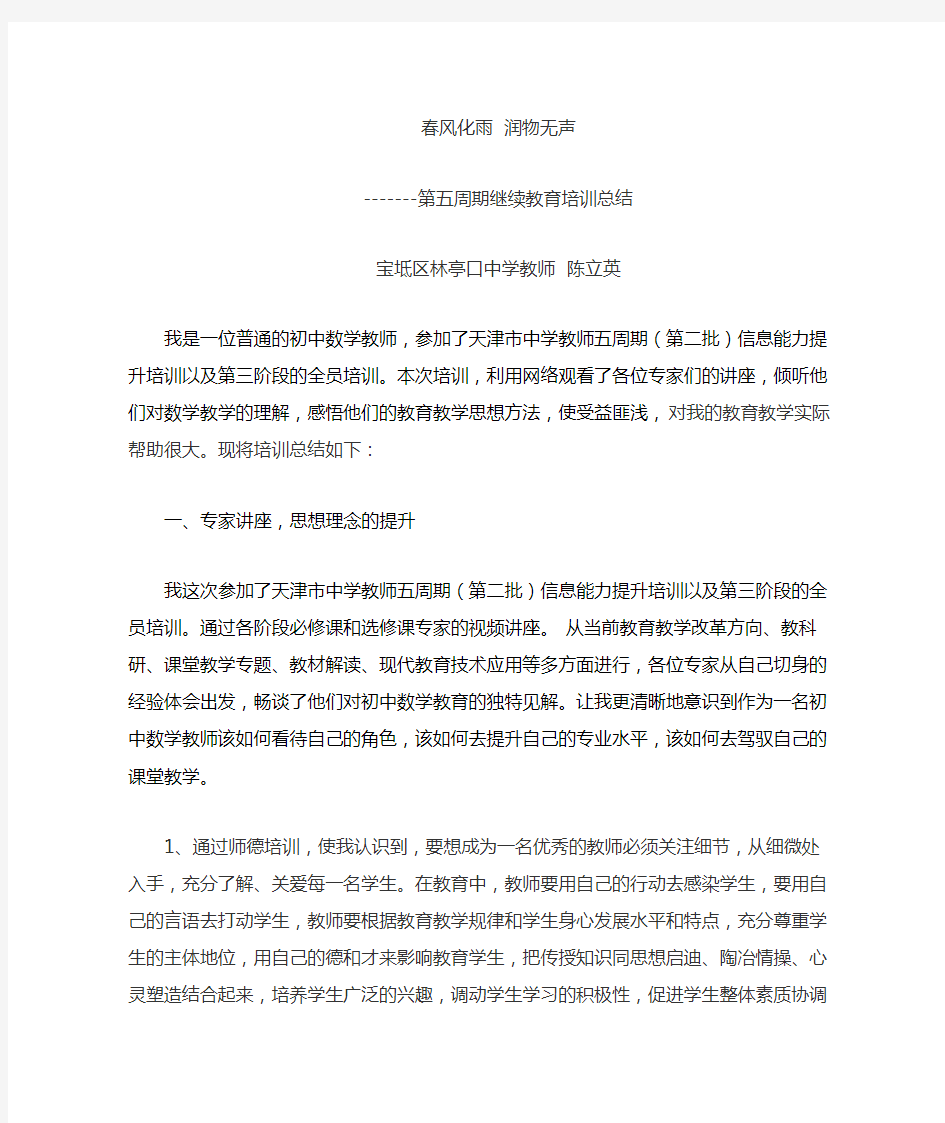 中学教师继续教育培训总结