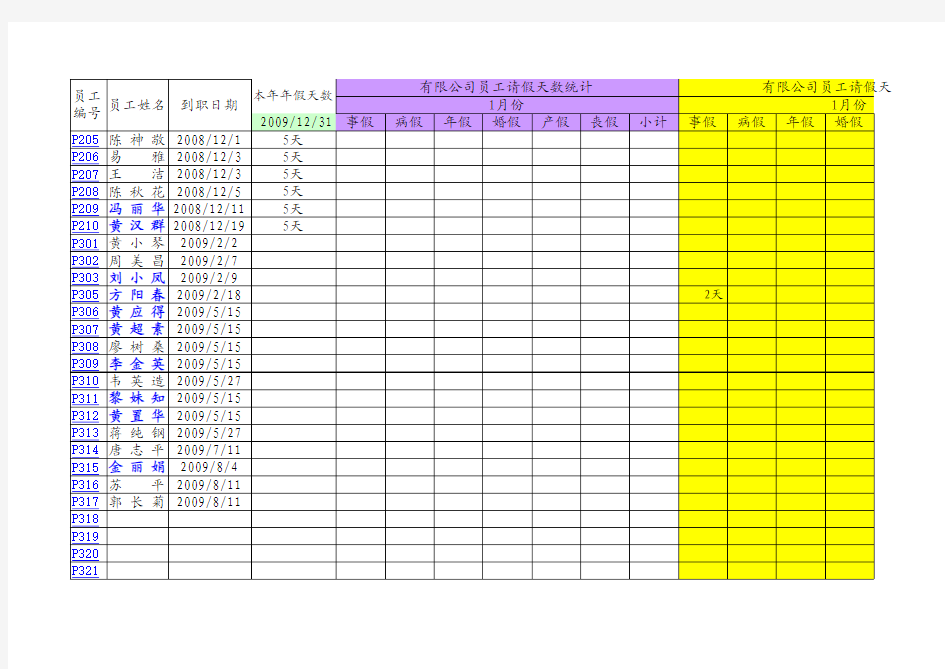 员工请假统计表2016