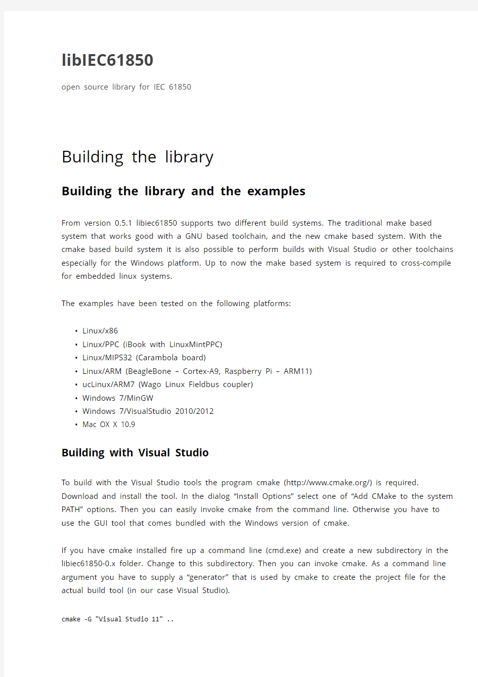 libIEC61850 doc 3 Building the library