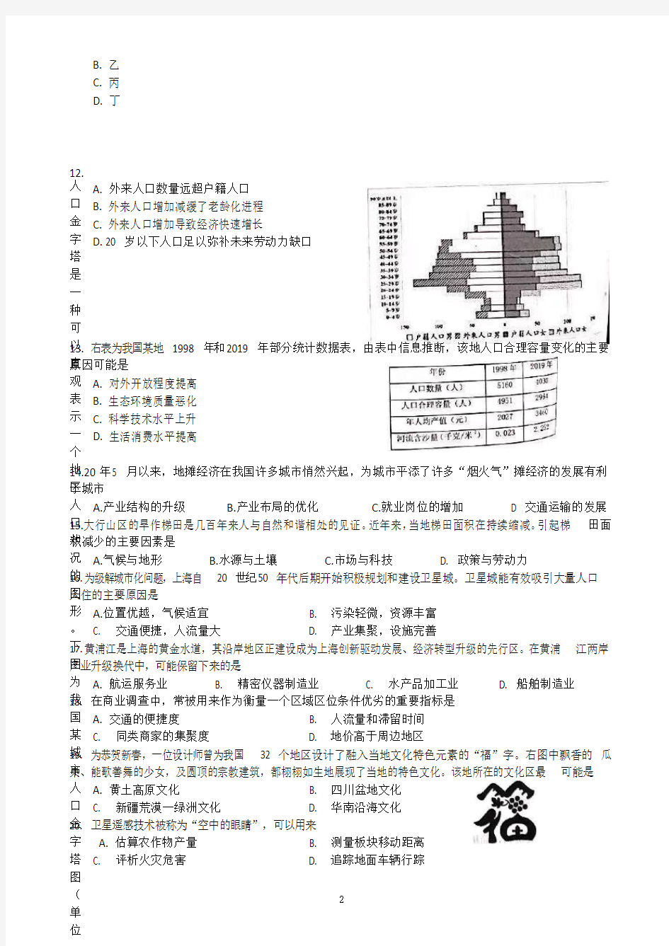 上海市浦东新区2020-2021学年高二上学期期末教学质量检测地理试题 Word版含答案