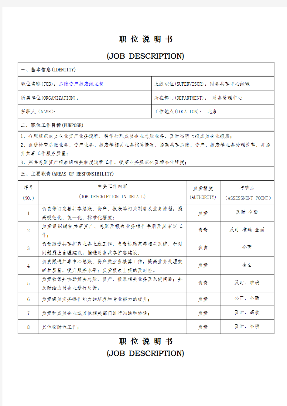 财务共享服务中心岗位职责总账报表组