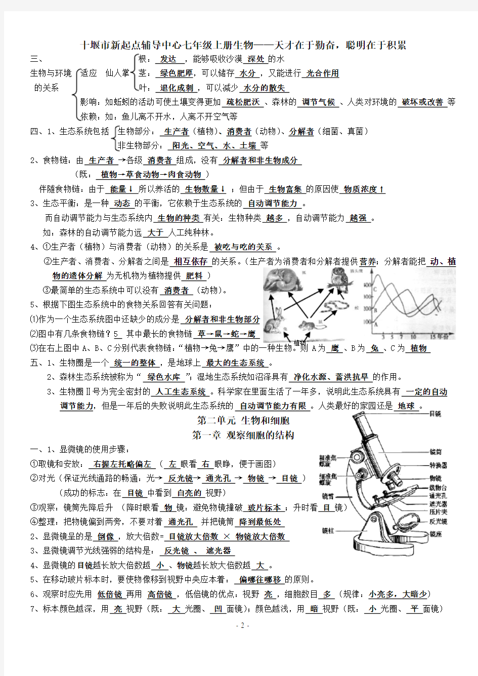 (完整版)人教版七年级上册生物知识点归纳