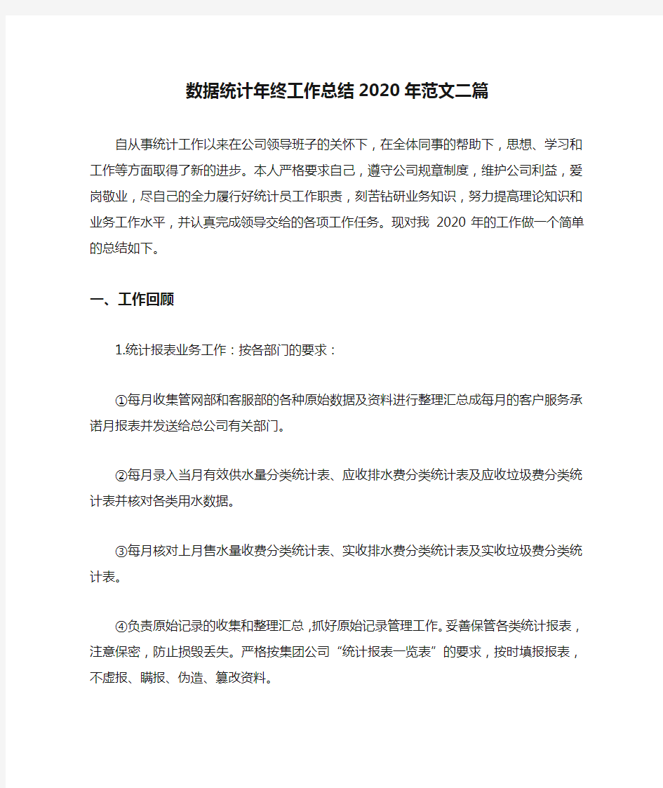 数据统计年终工作总结2020年范文二篇