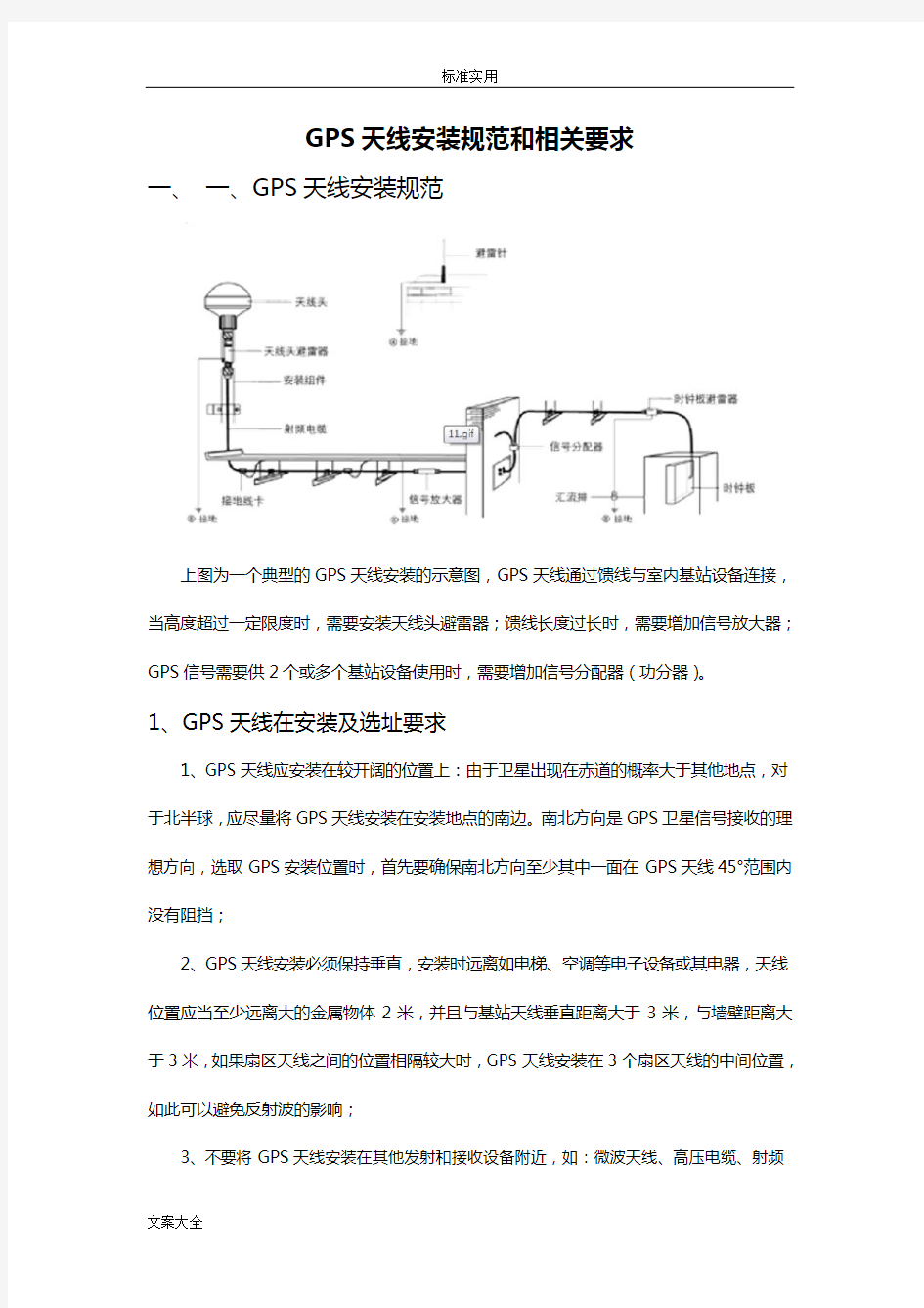 GPS天线安装要求规范和相关要求