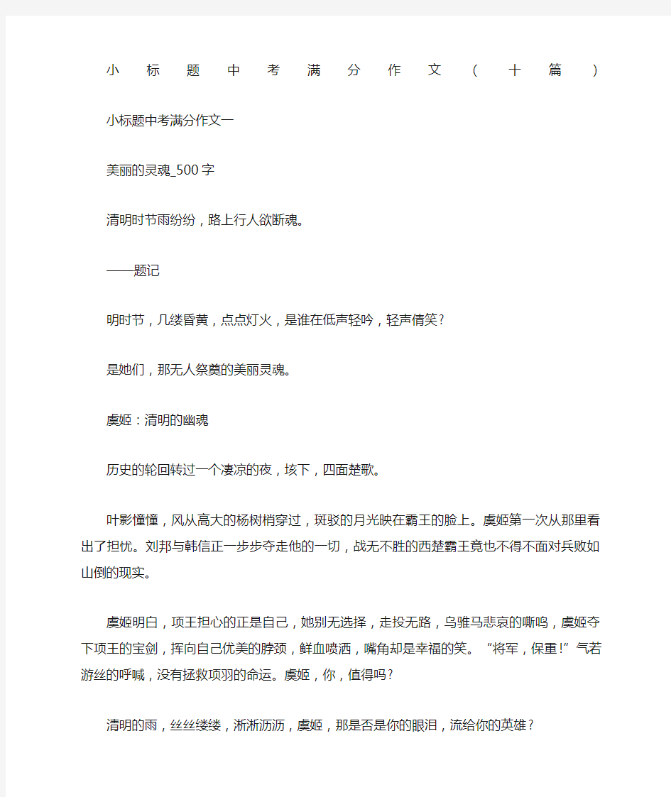 小标题中考满分作文十篇