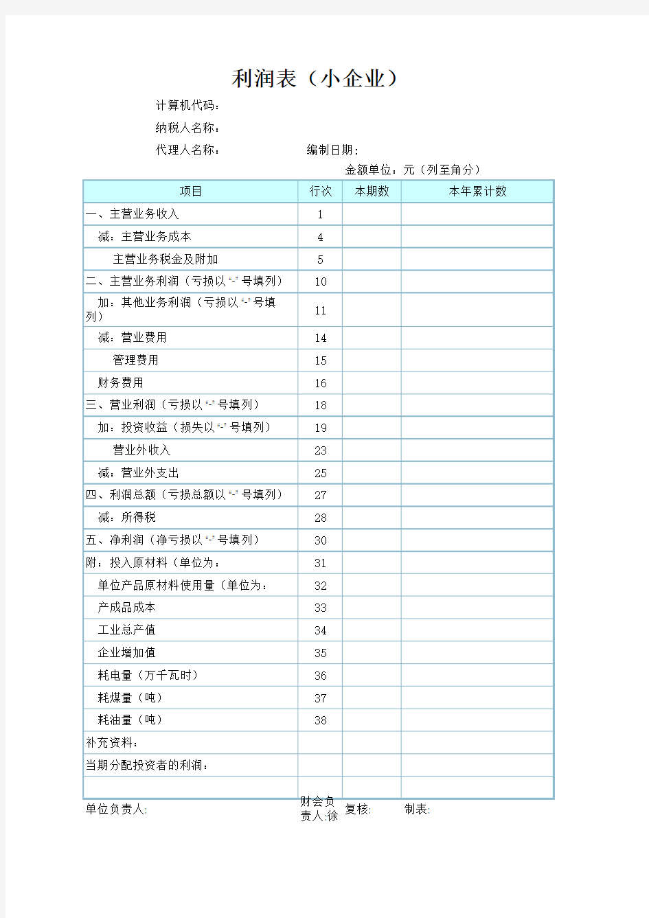 利润表 标准版