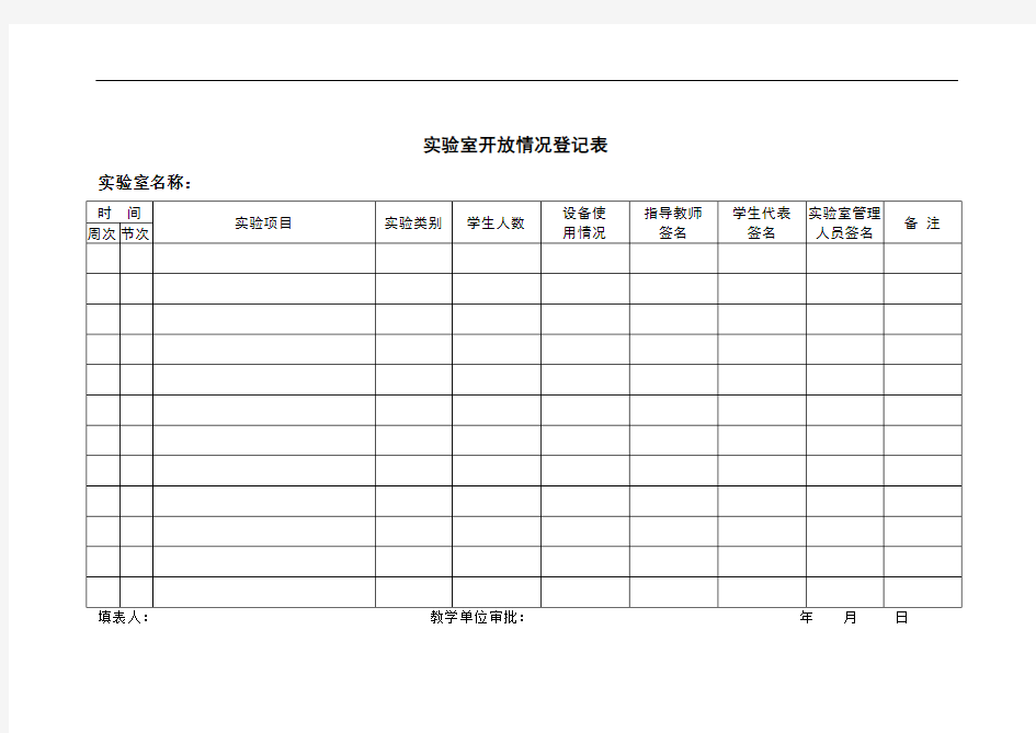 实验室开放情况登记表