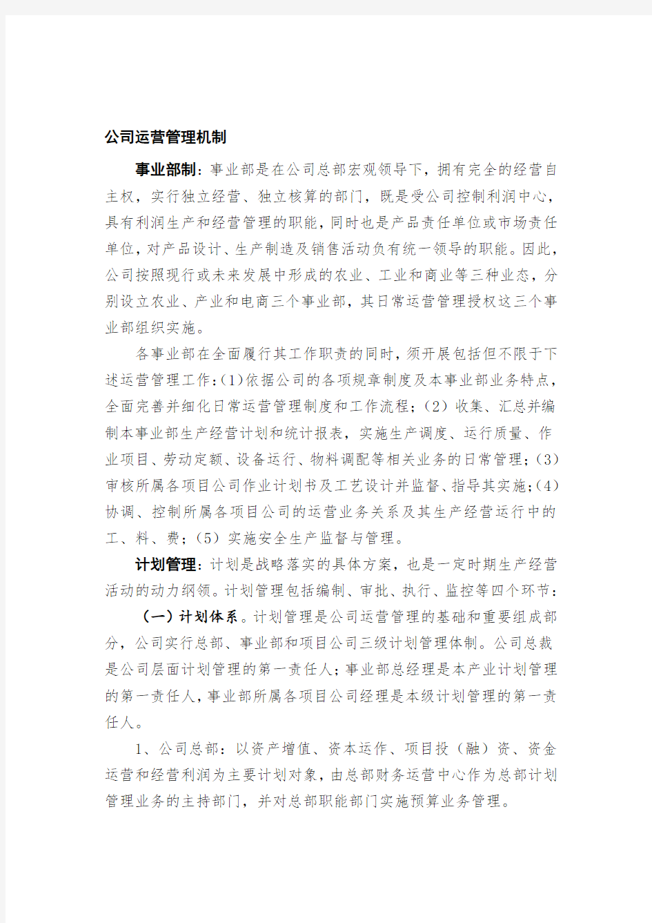 公司运营管理机制