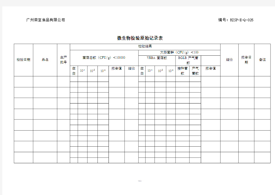 微生物检验原始记录表