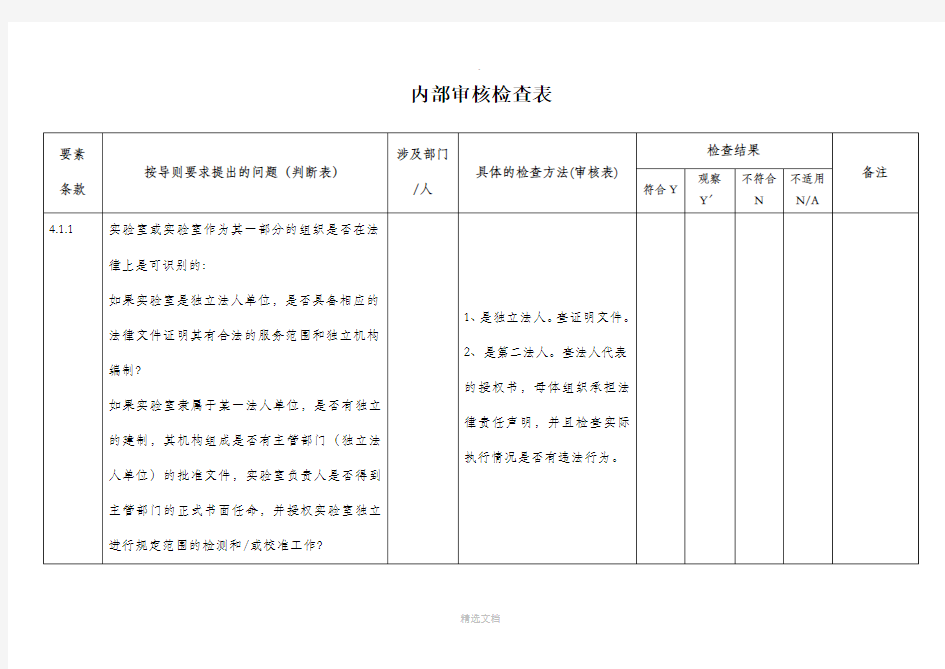 实验室认可内审检查表