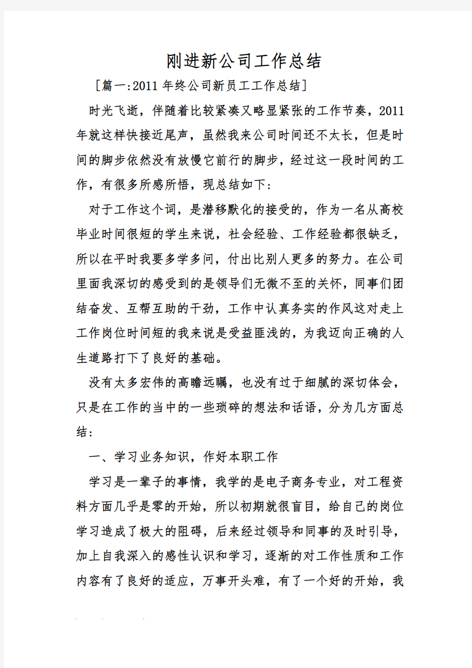 刚进新公司工作计划总结总结