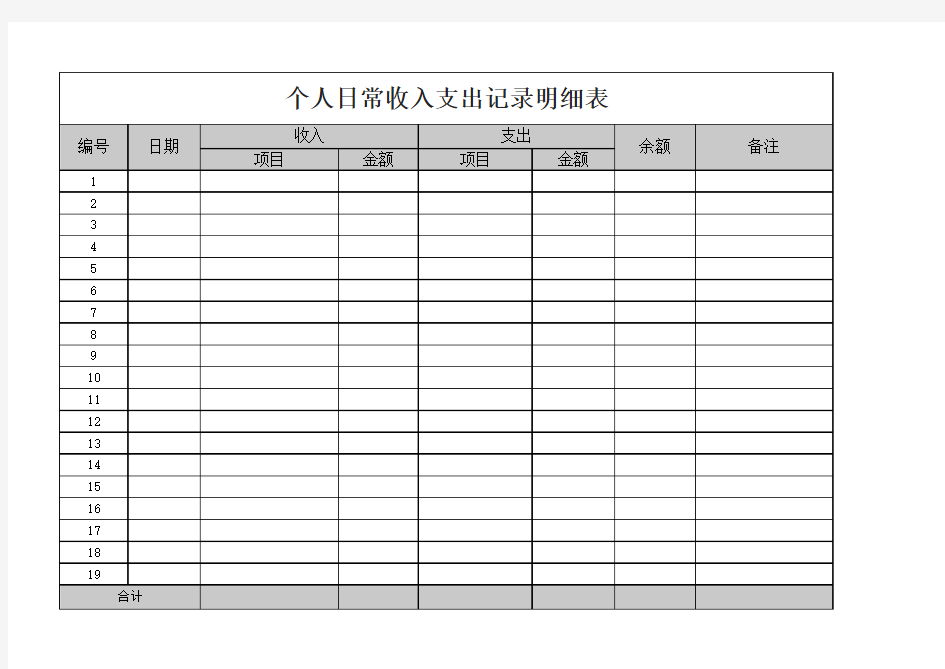 个人日常收入支出记录明细表