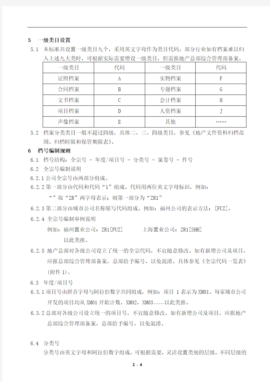 房地产公司档案分类方案及档号编制规则模版