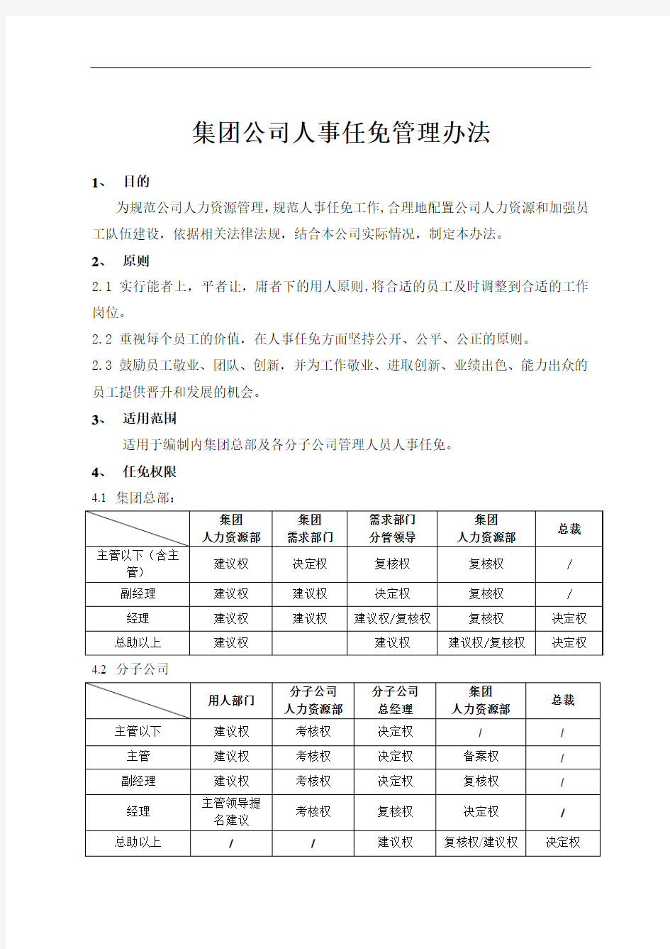 集团公司人事任免管理办法